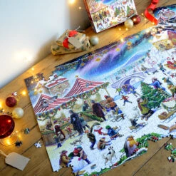 Christmas Village Fair - Festive Jigsaw Puzzle By Rudolf Farkas -All Jigsaw Puzzles AJP13163 Christmas village fair 1000 piece jigsaw puzzle lifestyle 2