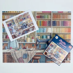 Thrifty Threads 1000 Piece Jigsaw Puzzle -All Jigsaw Puzzles AJP13510 thrifty threads 1000 piece jigsaw puzzle box guide