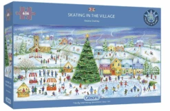 Gibsons Skating In The Village 636 Piece Jigsaw Puzzle -All Jigsaw Puzzles G4060 skating in the village 646 piece jigsaw puzzle box