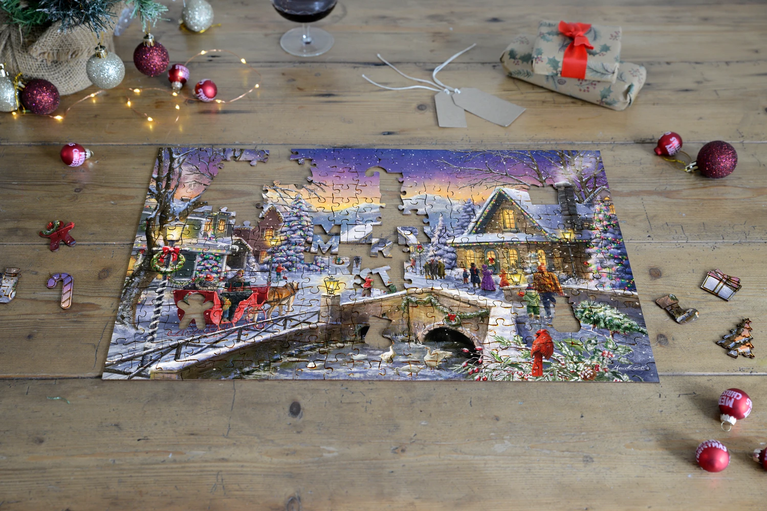 Christmas Village Glow-300 Piece Wooden Jigsaw Puzzle 6 Christmas Village Glow-300 Piece Wooden Jigsaw Puzzle - Image 4