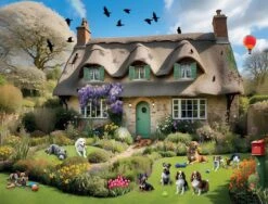 Dogs Seasonal Cottage 1000 Piece Jigsaw Puzzle Bundle -All Jigsaw Puzzles dogs spring cottage garden
